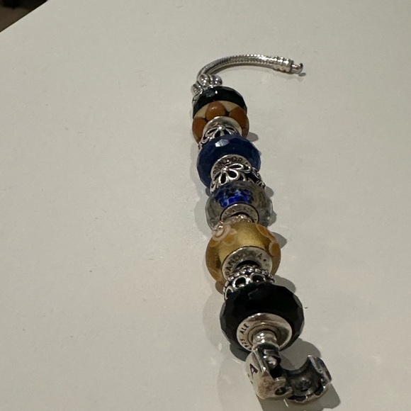 Pandora Silver Charm Bracelet with Blue and Black Beads - Picture 5 of 8